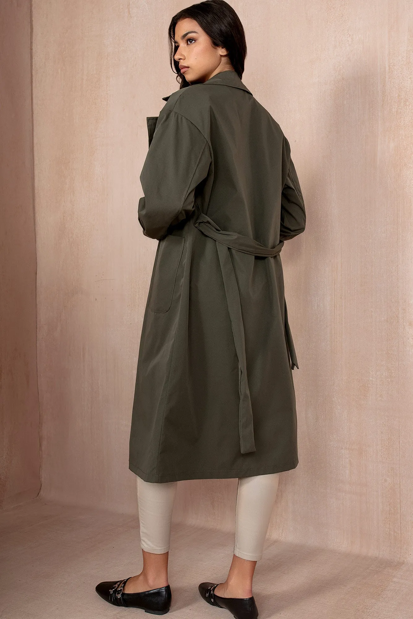 Holland Khaki Belted Trench Coat sold by Va Va Voom product image thumbnail 3