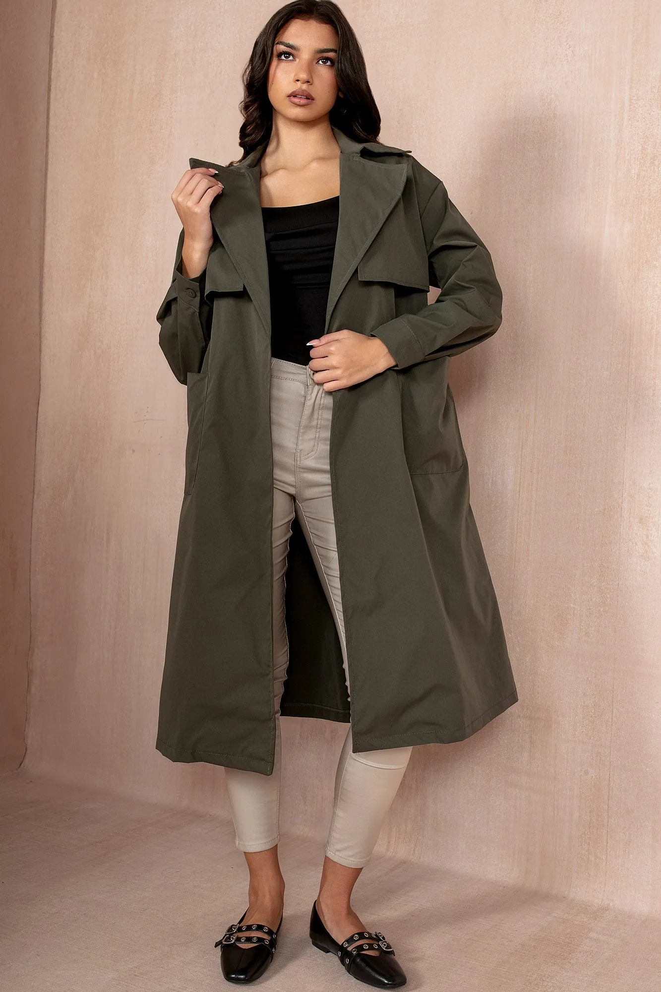 Holland Khaki Belted Trench Coat sold by Va Va Voom product image thumbnail 2
