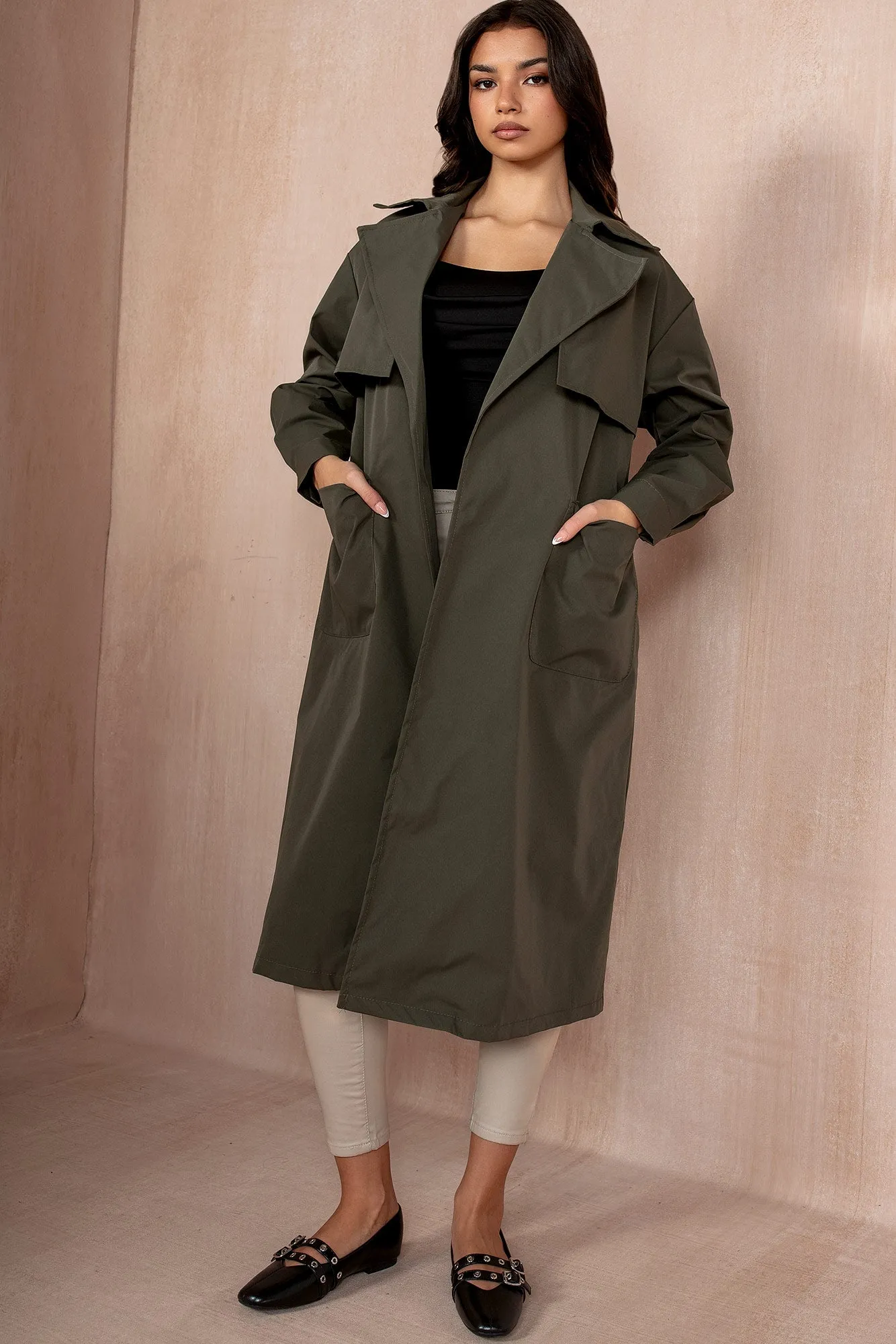 Holland Khaki Belted Trench Coat sold by Va Va Voom