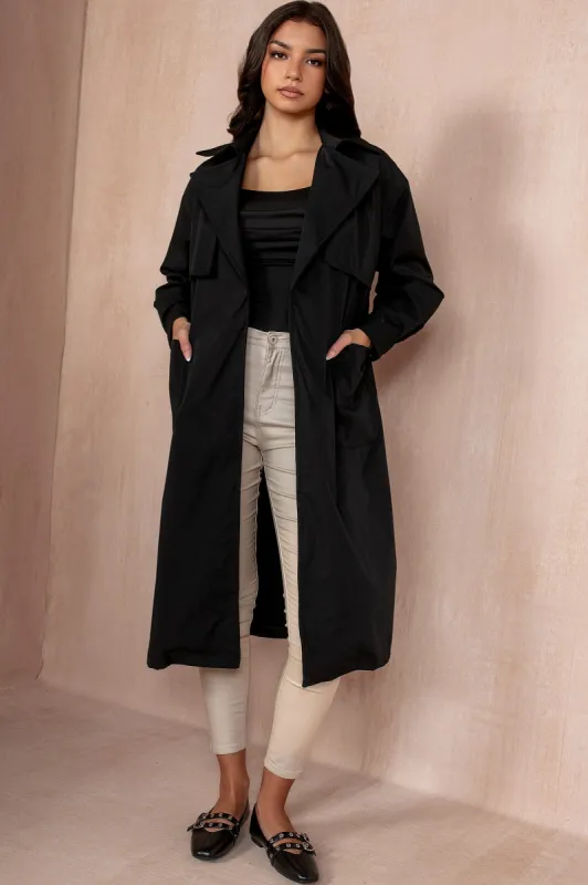 Holland Black Belted Trench Coat sold by Va Va Voom