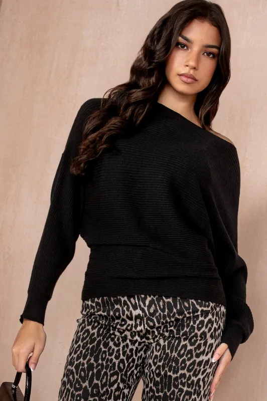 Babette Black Knit Ribbed Jumper sold by Va Va Voom