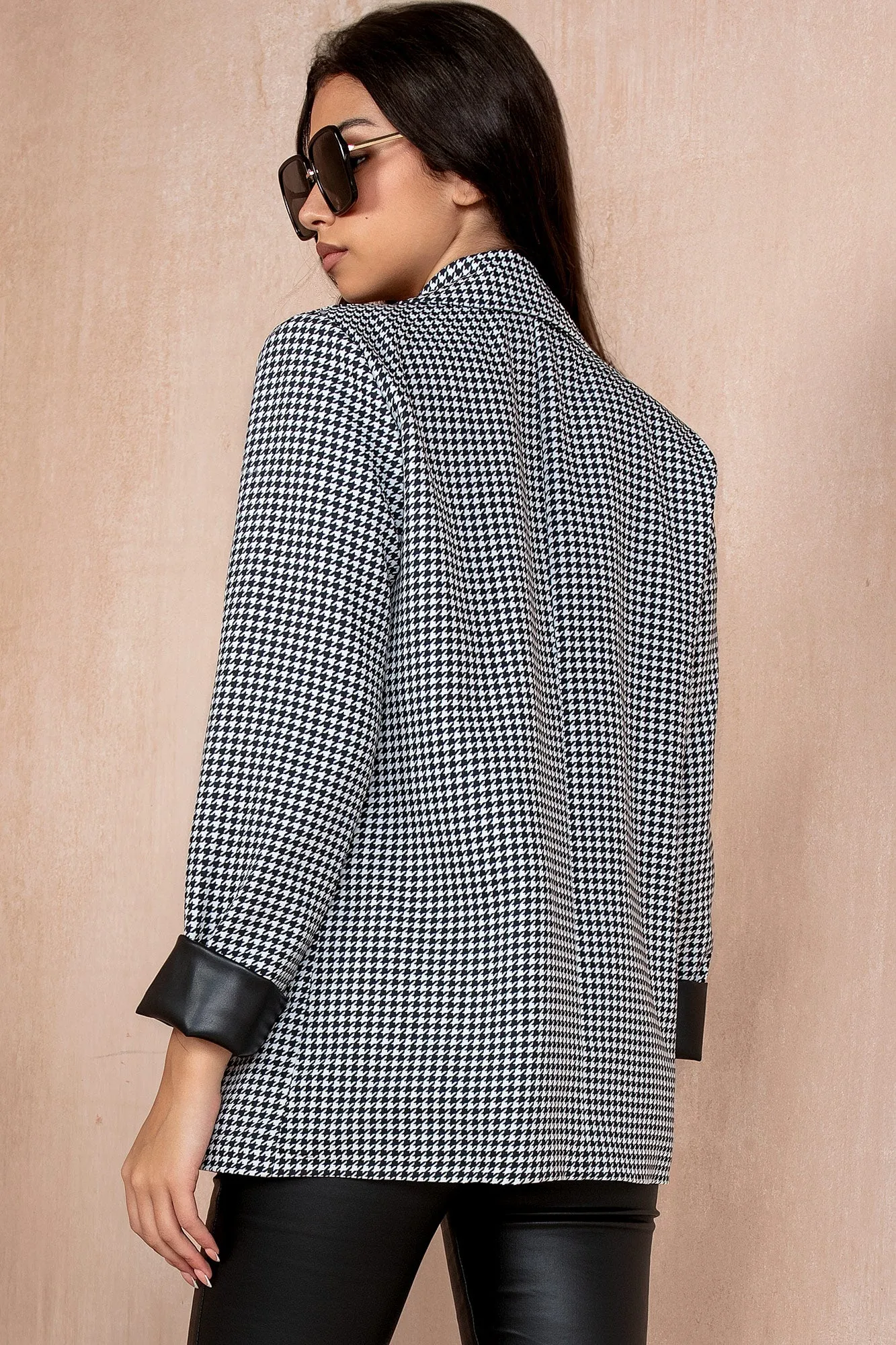 Lillie Monochrome Houndstooth Leather Cuff Blazer sold by Va Va Voom product image thumbnail 3