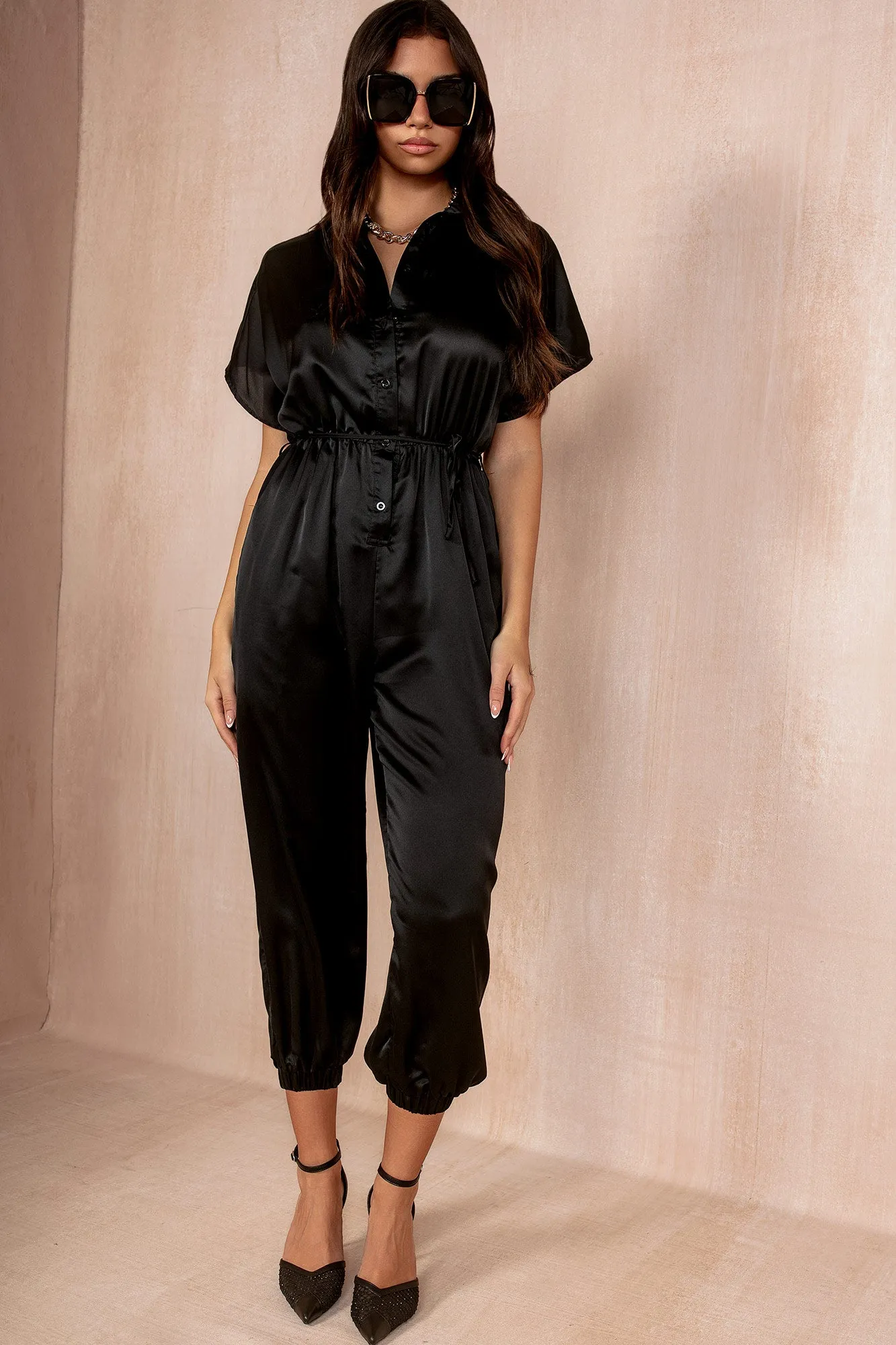 Alexa Black Satin Jumpsuit sold by Va Va Voom product image thumbnail 5