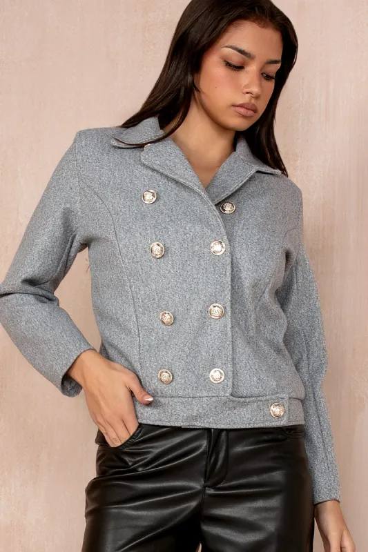 Florinda Grey Double Breasted Jacket sold by Va Va Voom