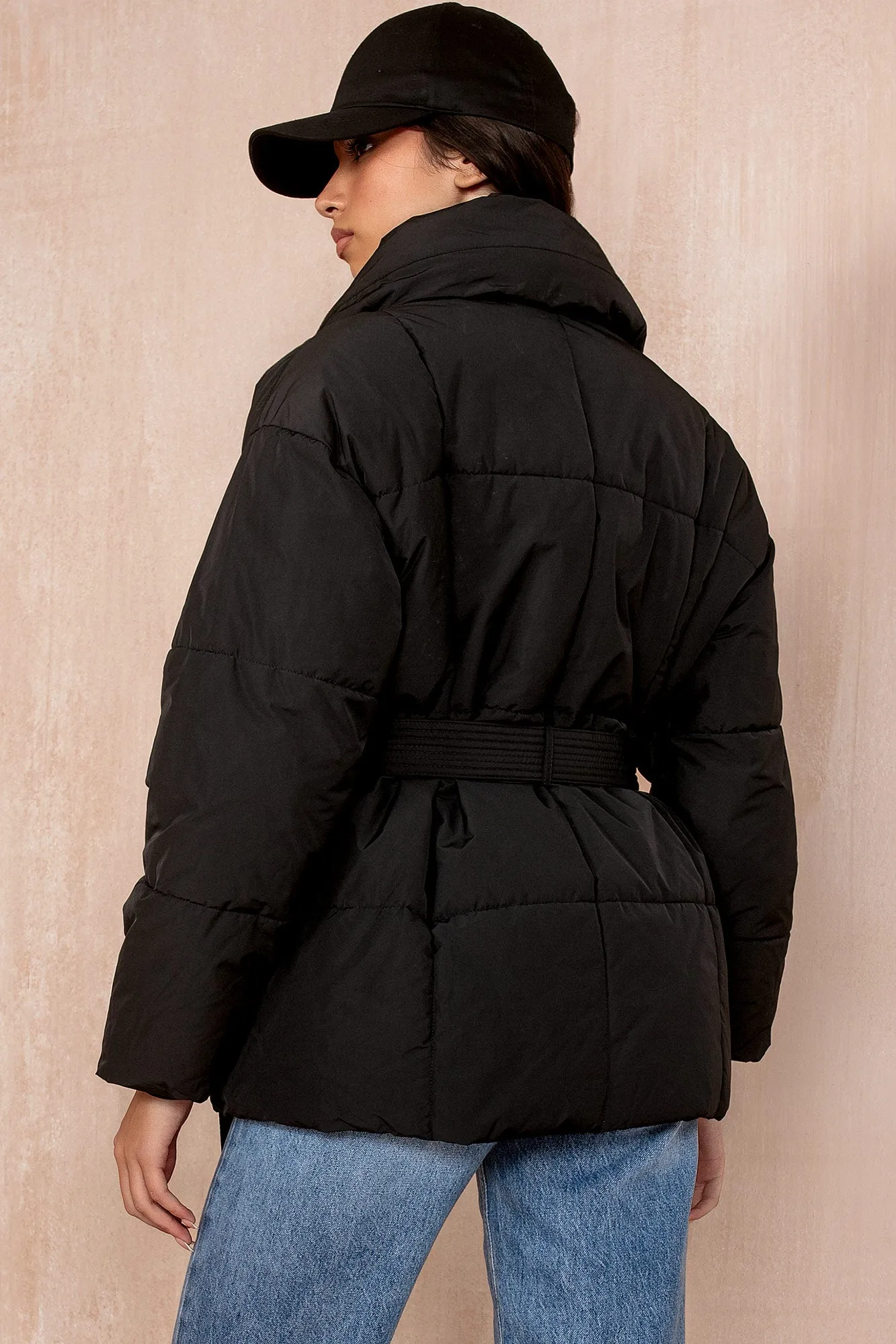 Larisa Black Belted Puffer Jacket sold by Va Va Voom product image thumbnail 2