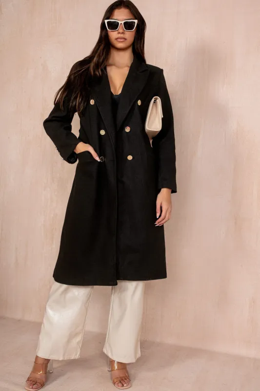 Ariel Black Longline Belted Coat sold by Va Va Voom