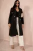 Ariel Black Longline Belted Coat sold by Va Va Voom