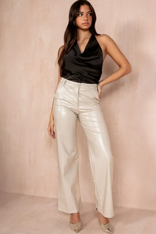 Heidy Cream PU Metallic Trousers sold by Va Va Voom