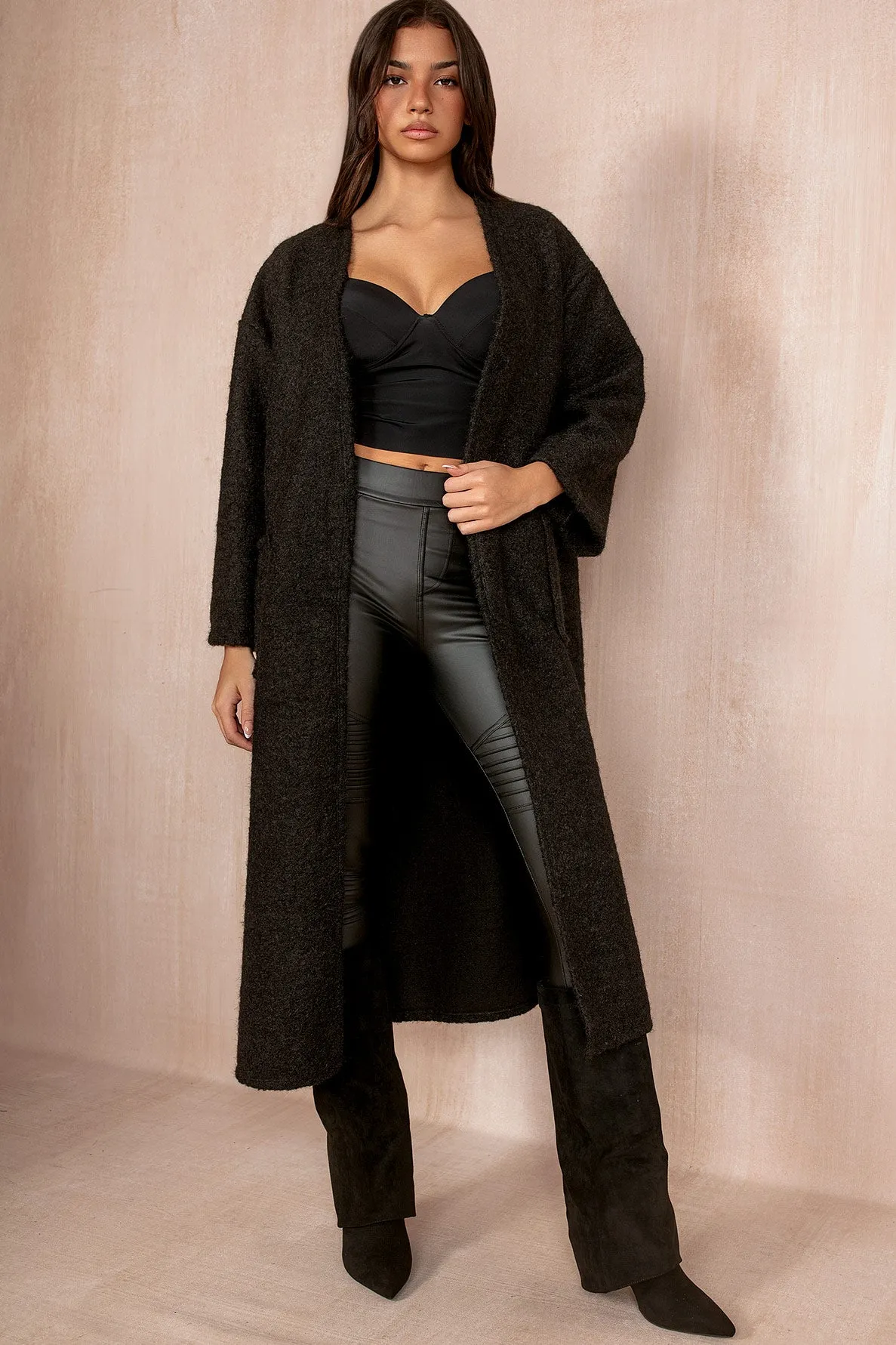 Fiadh Black Borg Longline Coatigan sold by Va Va Voom