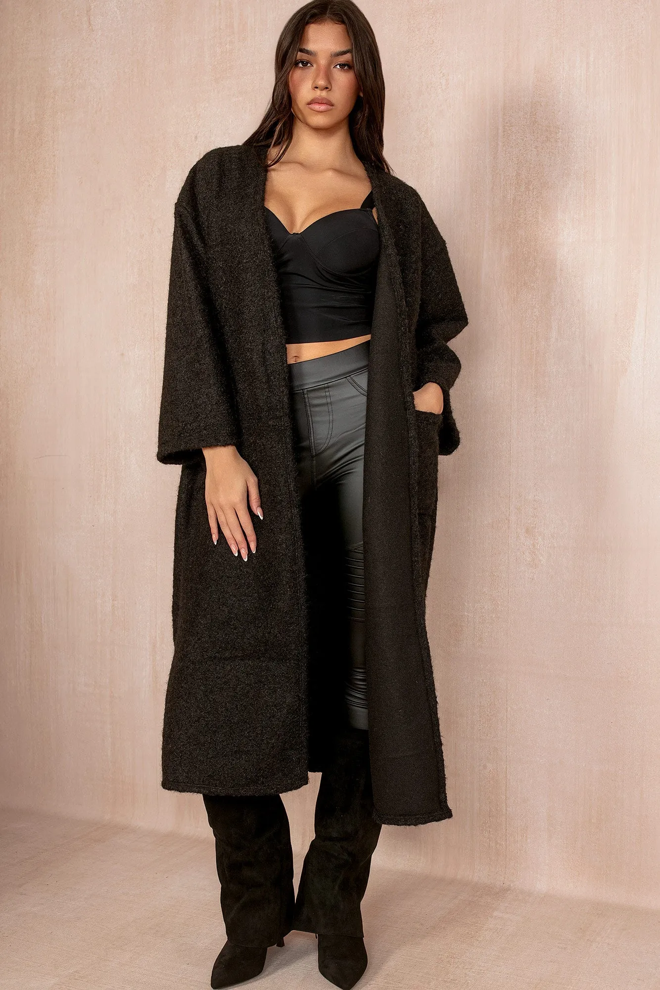 Fiadh Black Borg Longline Coatigan sold by Va Va Voom product image thumbnail 3