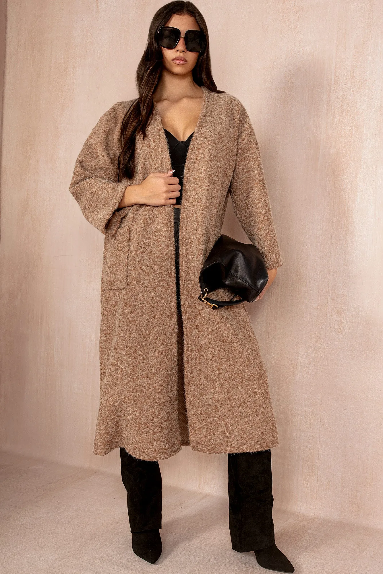 Fiadh Camel Borg Longline Coatigan sold by Va Va Voom product image thumbnail 4