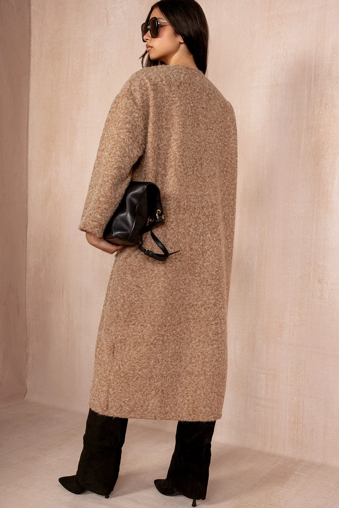 Fiadh Camel Borg Longline Coatigan sold by Va Va Voom product image thumbnail 2