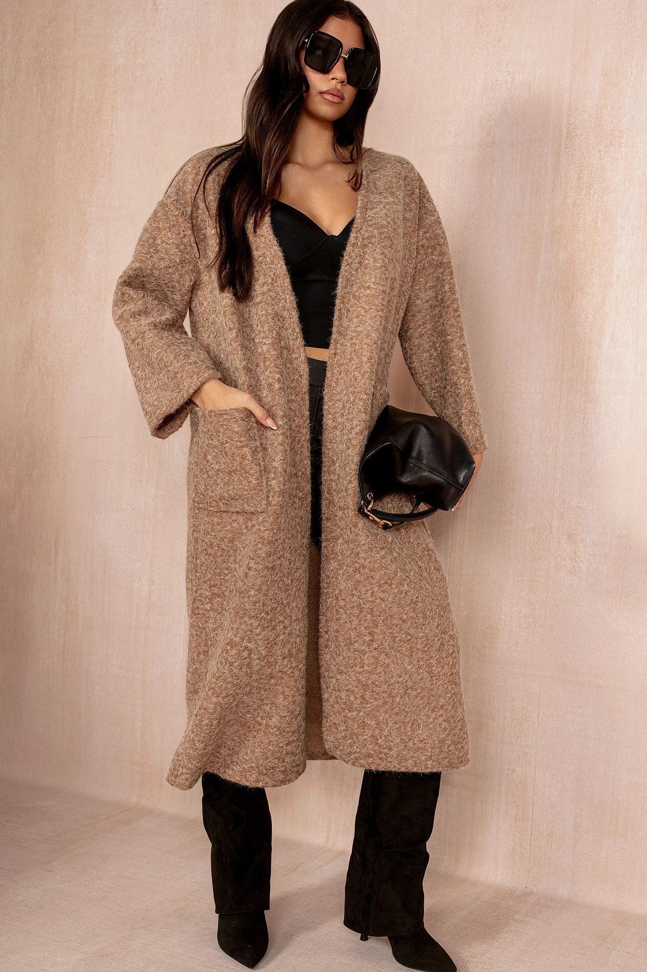 Fiadh Camel Borg Longline Coatigan sold by Va Va Voom