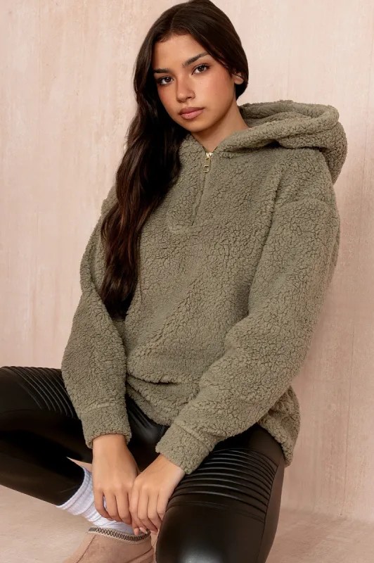 Jada Khaki Teddy Hoodie sold by Va Va Voom