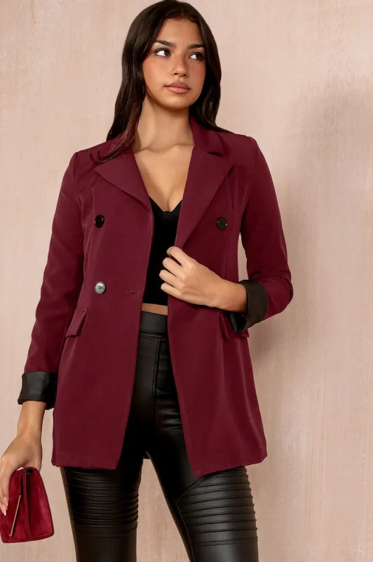 Bridgy Burgundy Leather Cuff Blazer sold by Va Va Voom