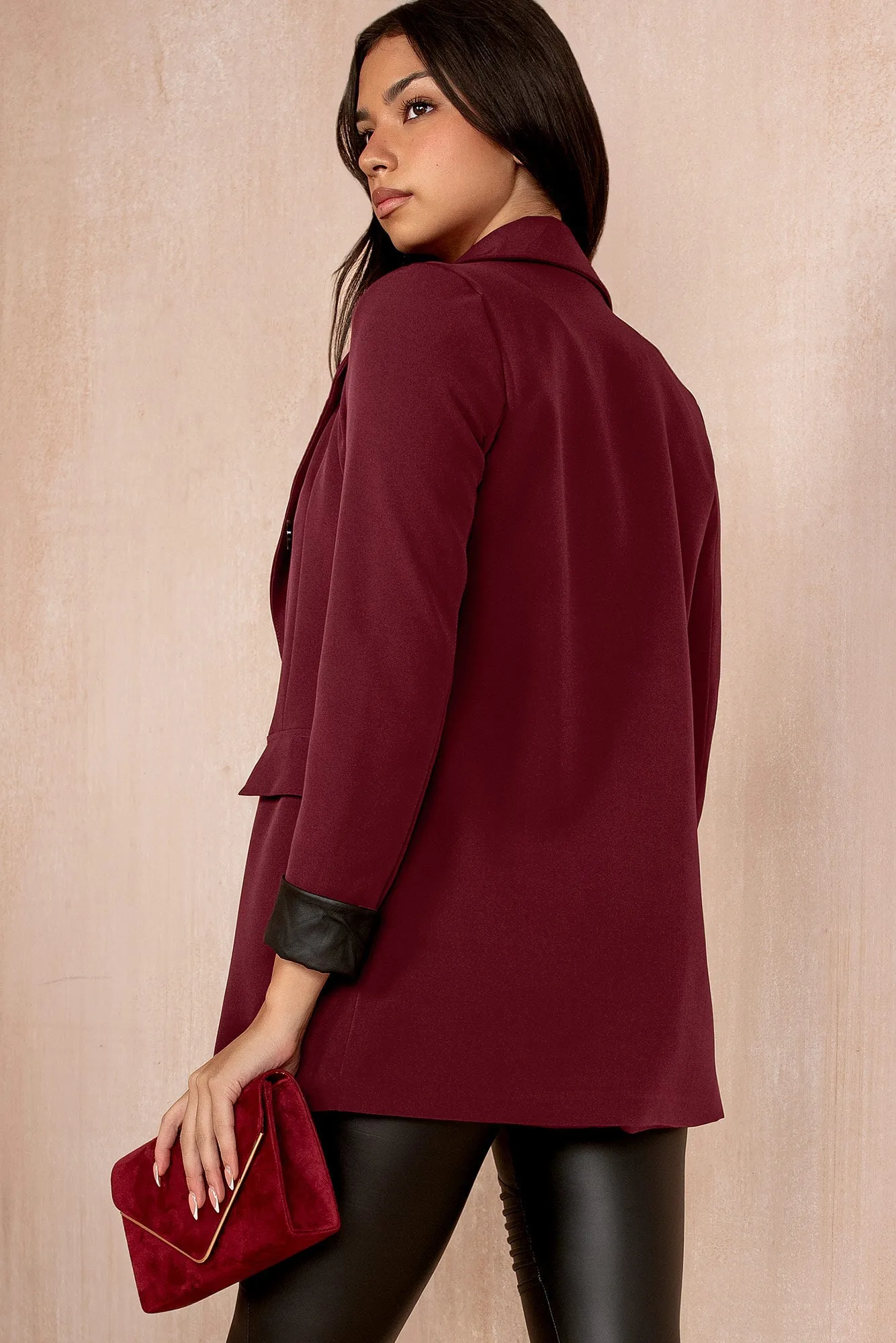 Bridgy Burgundy Leather Cuff Blazer sold by Va Va Voom product image thumbnail 2
