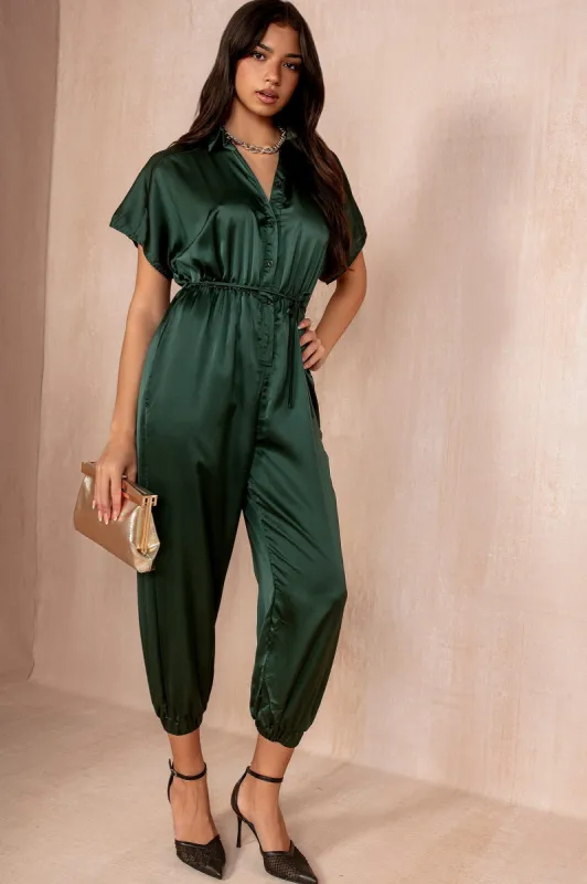Alexa Green Satin Jumpsuit sold by Va Va Voom
