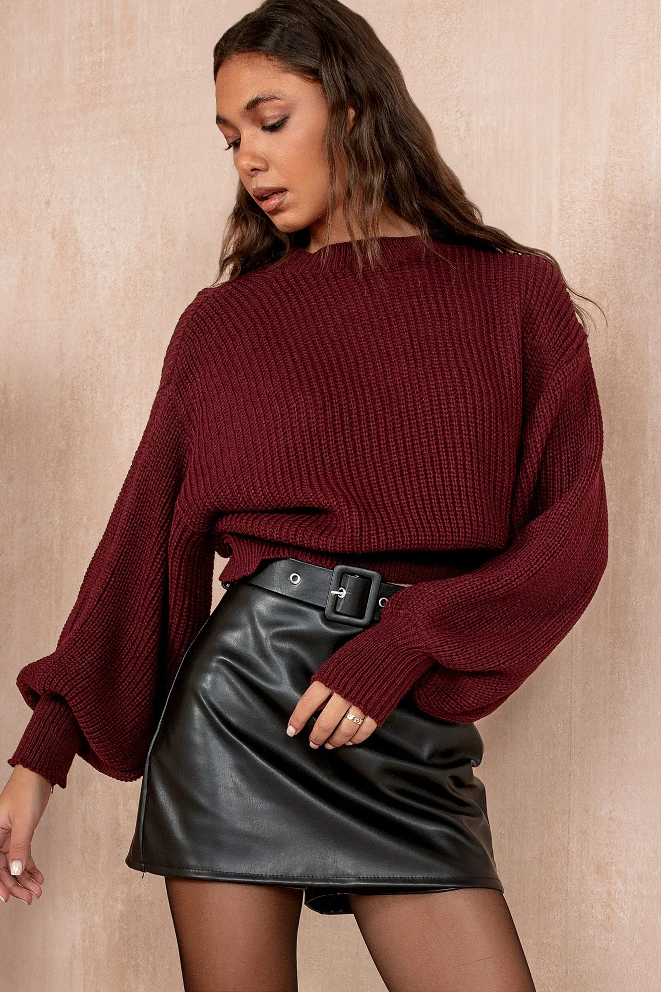 Mandy Burgundy Knit Jumper sold by Va Va Voom