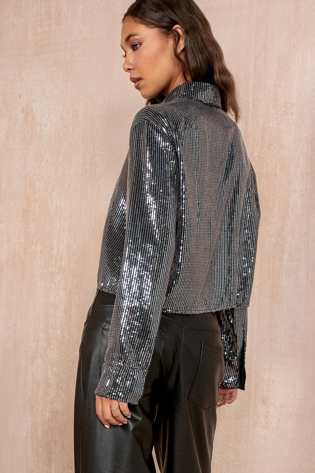 Hendrix Black Sequin Cropped Shirt sold by Va Va Voom product image thumbnail 2