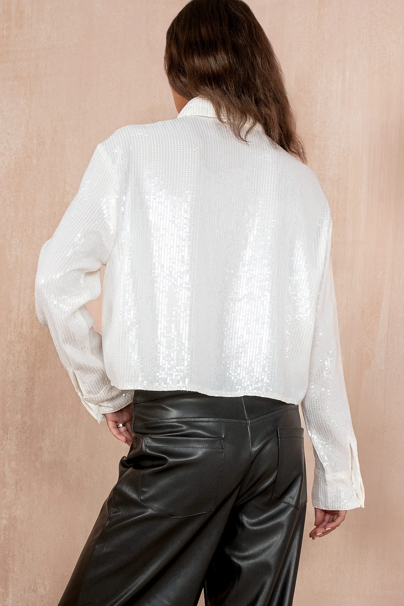 Hendrix Cream Sequin Cropped Shirt sold by Va Va Voom product image thumbnail 2