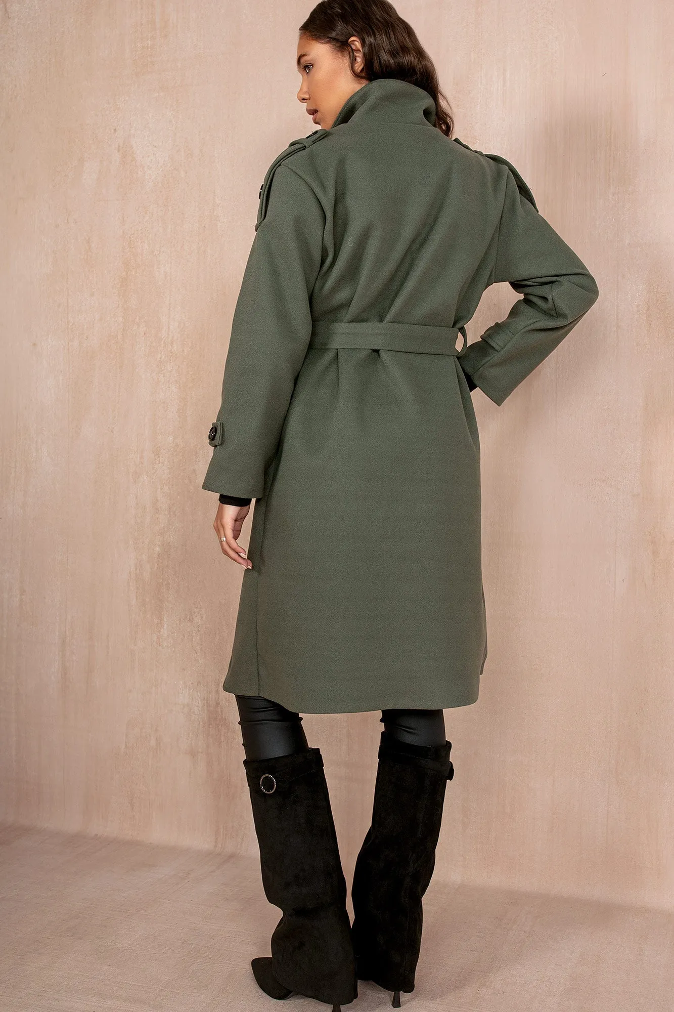 Ravi Khaki Double Breasted Belted Coat sold by Va Va Voom product image thumbnail 2