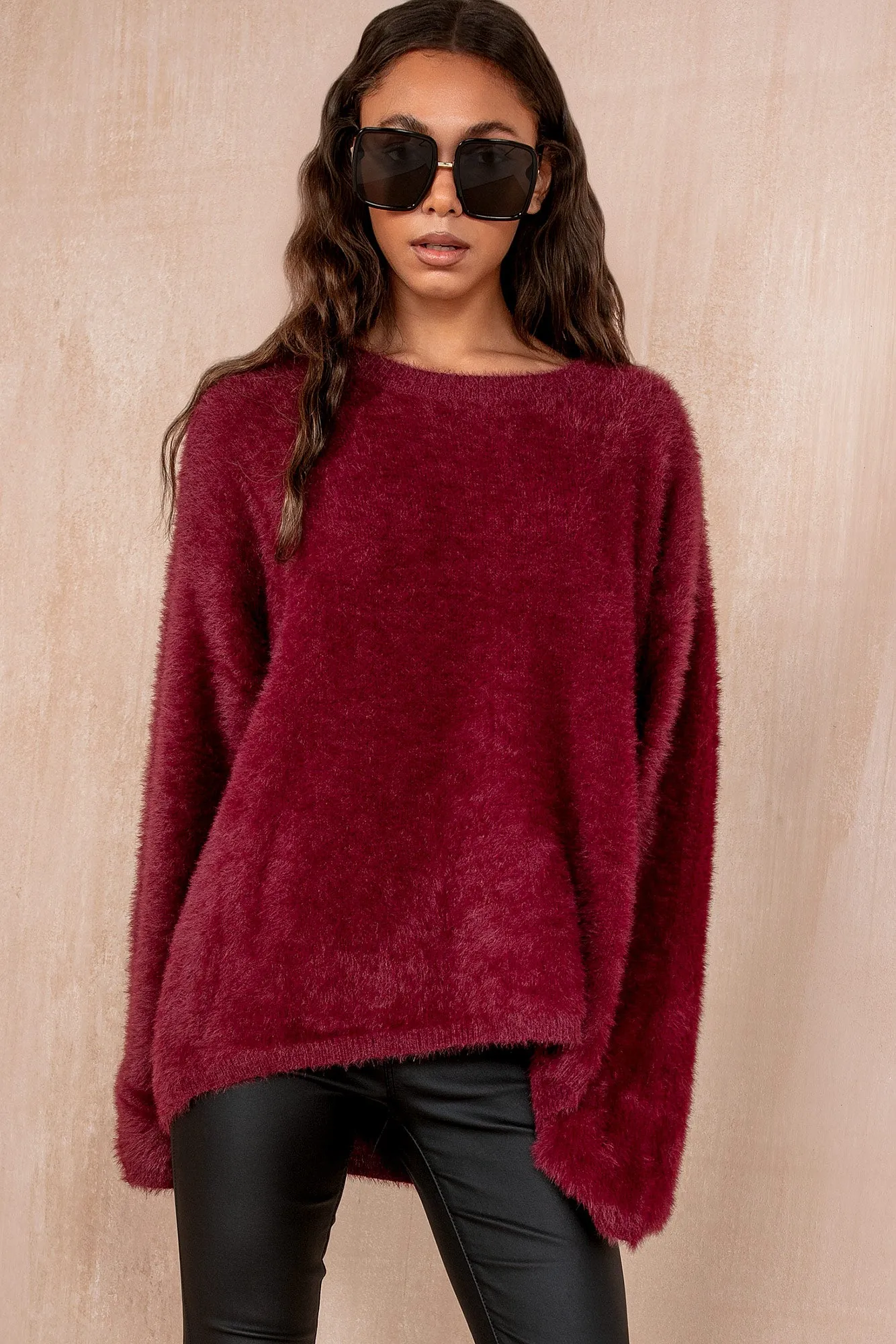 Dara Burgundy Oversized Fluffy Jumper sold by Va Va Voom product image thumbnail 3
