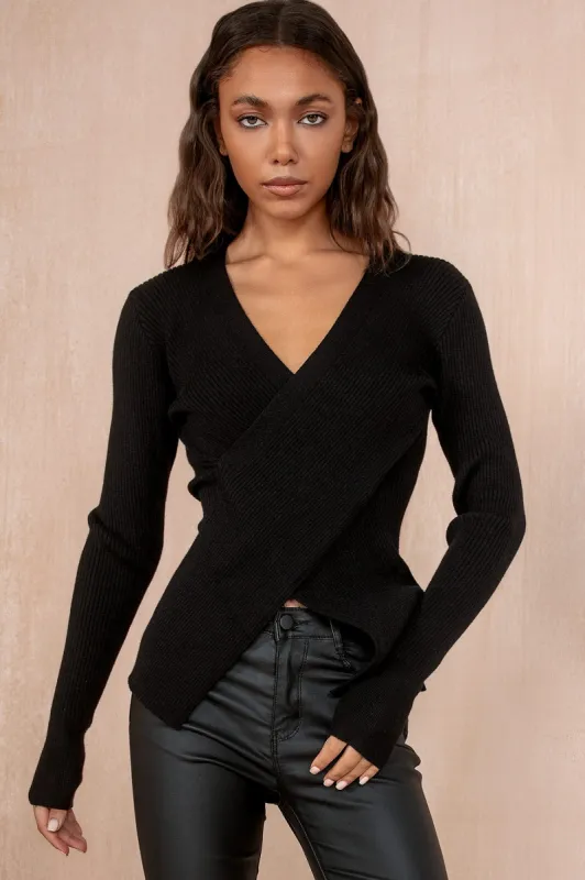 Victoria Black Knit Ribbed Top sold by Va Va Voom