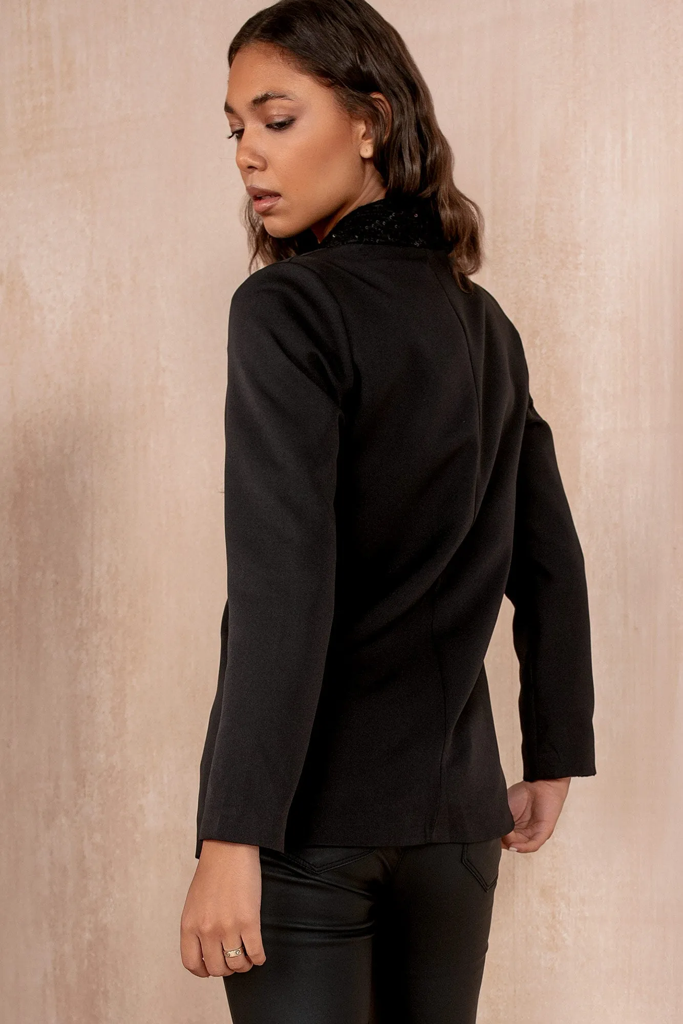 Matilda Black Sequin Lapel Blazer sold by Vavavoom product image thumbnail 2
