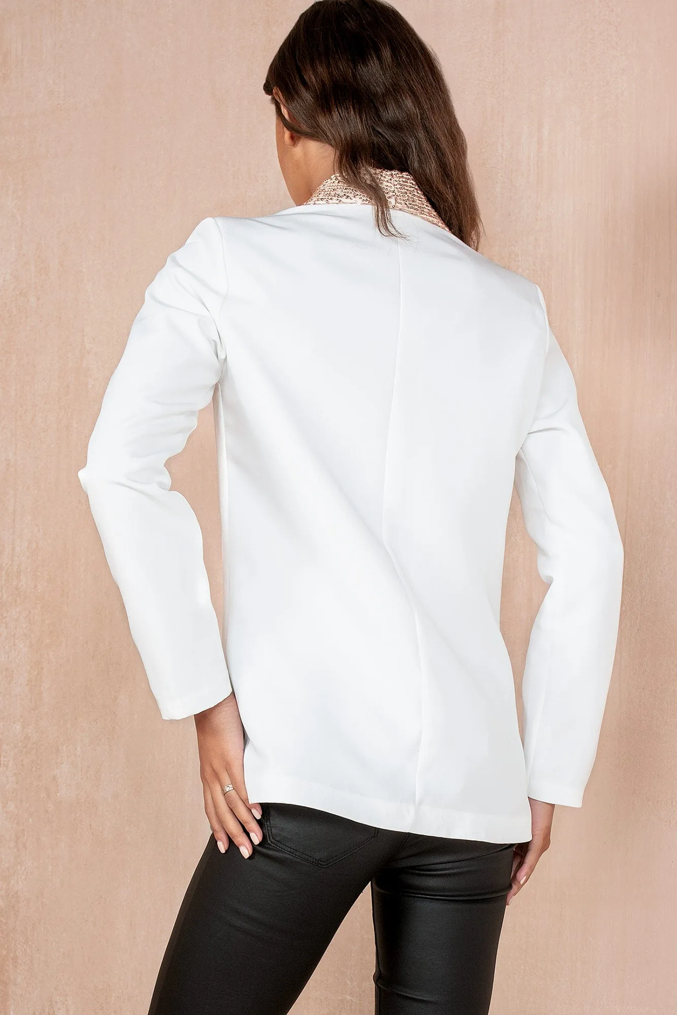 Matilda White and Gold Sequin Lapel Blazer sold by Va Va Voom product image thumbnail 2