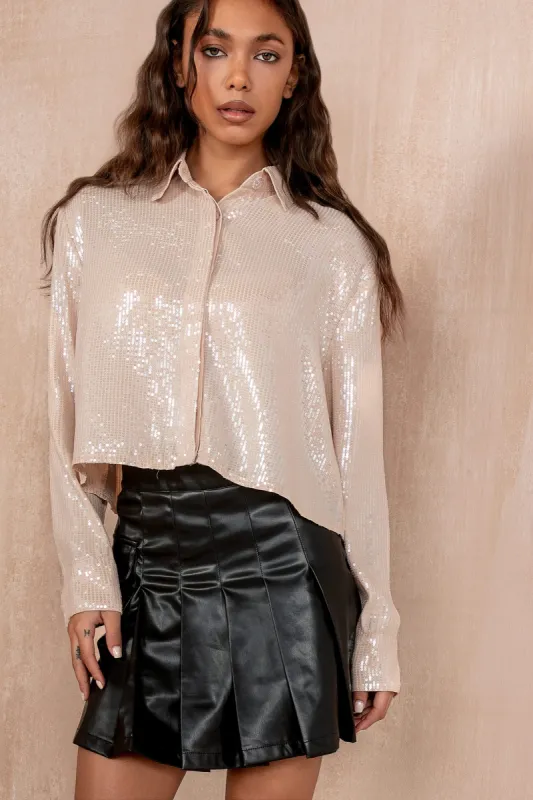 Hendrix Nude Sequin Cropped Shirt sold by Va Va Voom