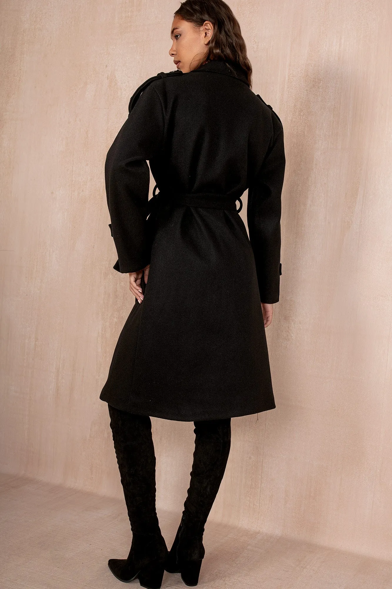 Ravi Black Double Breasted Belted Coat sold by Va Va Voom product image thumbnail 2
