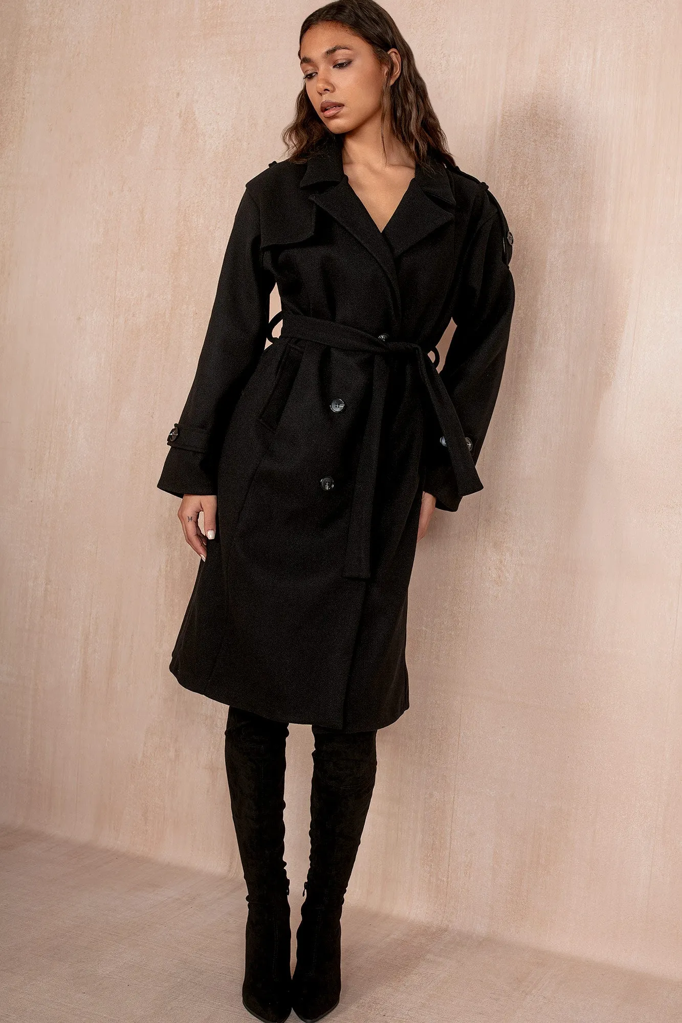 Ravi Black Double Breasted Belted Coat sold by Va Va Voom product image thumbnail 5