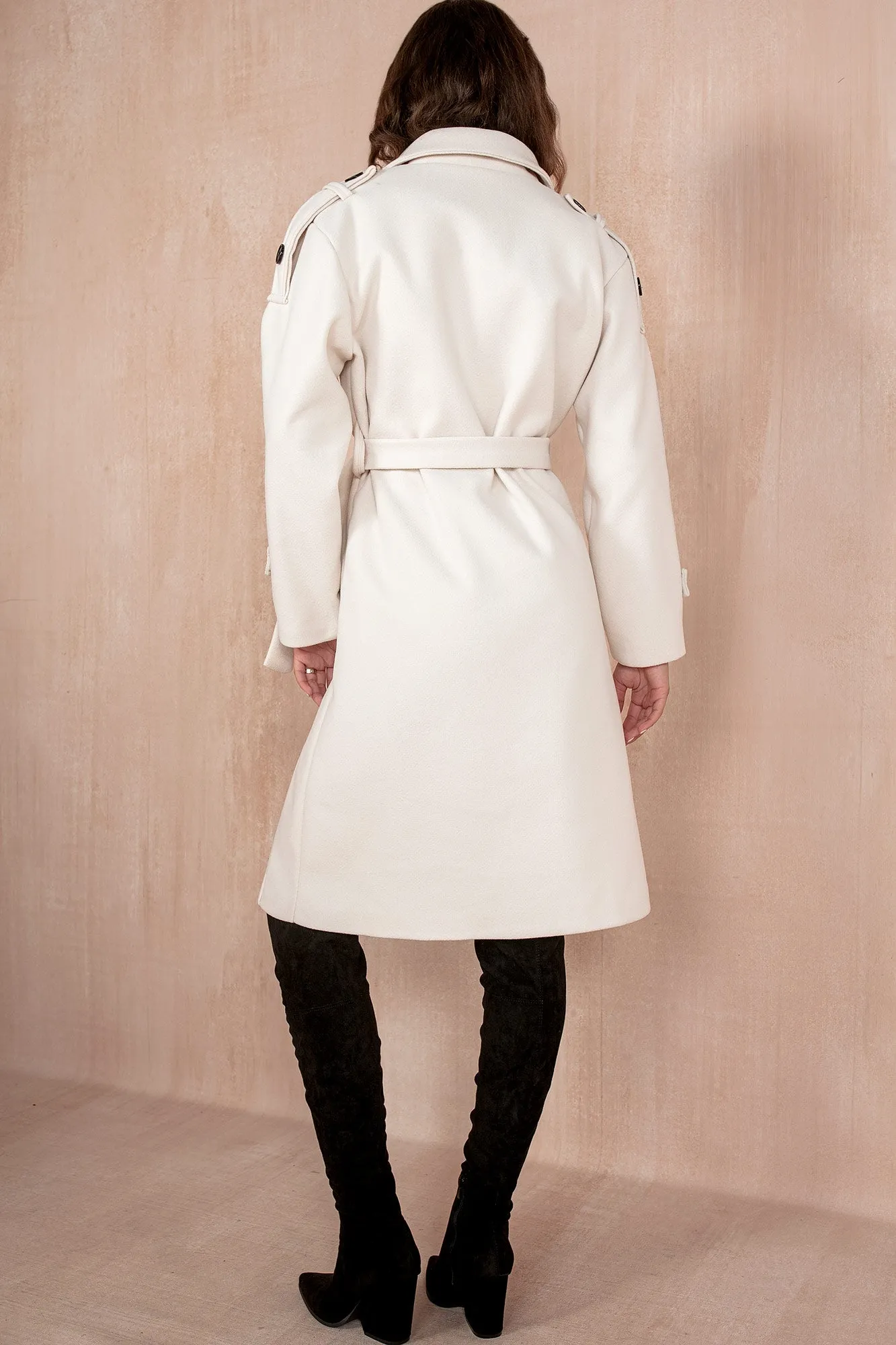 Ravi Cream Double Breasted Belted Coat sold by Va Va Voom product image thumbnail 2