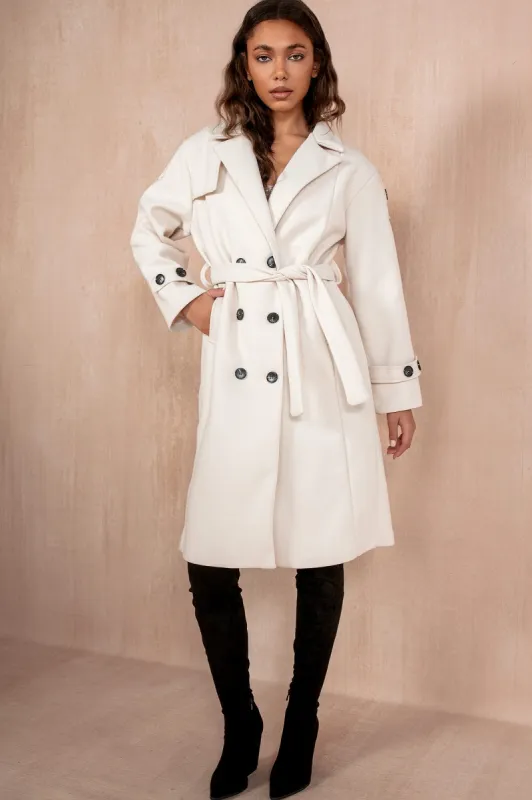 Ravi Cream Double Breasted Belted Coat sold by Va Va Voom
