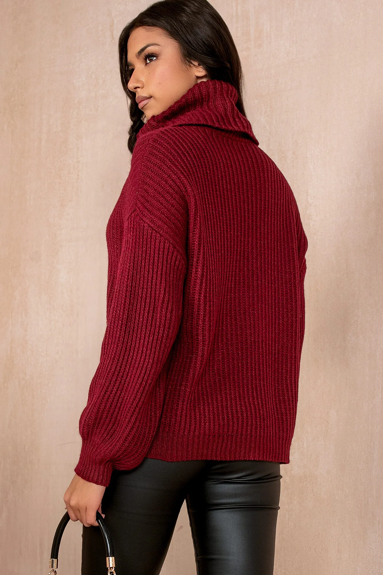 Inga Burgundy Knit Roll Neck Jumper sold by Va Va Voom product image thumbnail 2