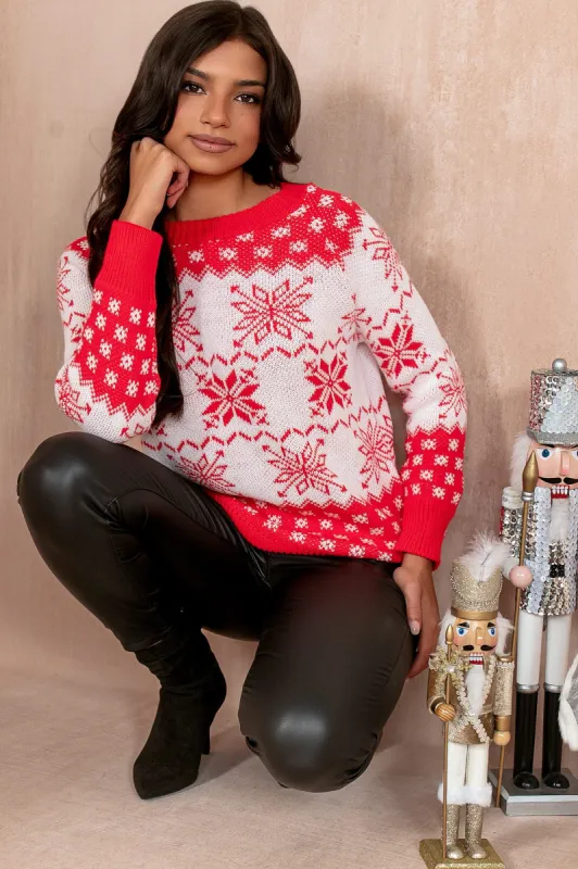 Joy Red and Cream Snowflake Knit Jumper sold by Va Va Voom