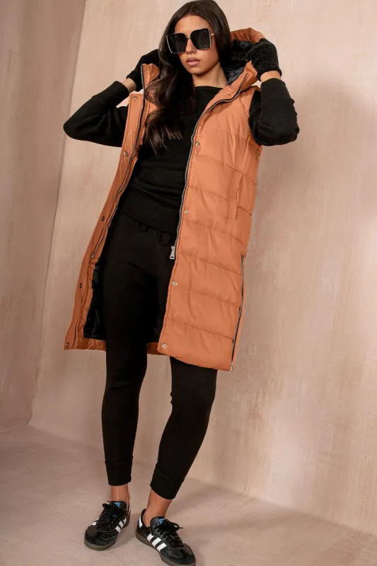 Pippa Camel Oversized Longline Gilet sold by Va Va Voom
