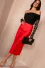 Briley Red Satin Midi Skirt sold by Va Va Voom