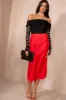 Briley Red Satin Midi Skirt sold by Va Va Voom