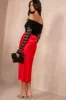 Briley Red Satin Midi Skirt sold by Va Va Voom