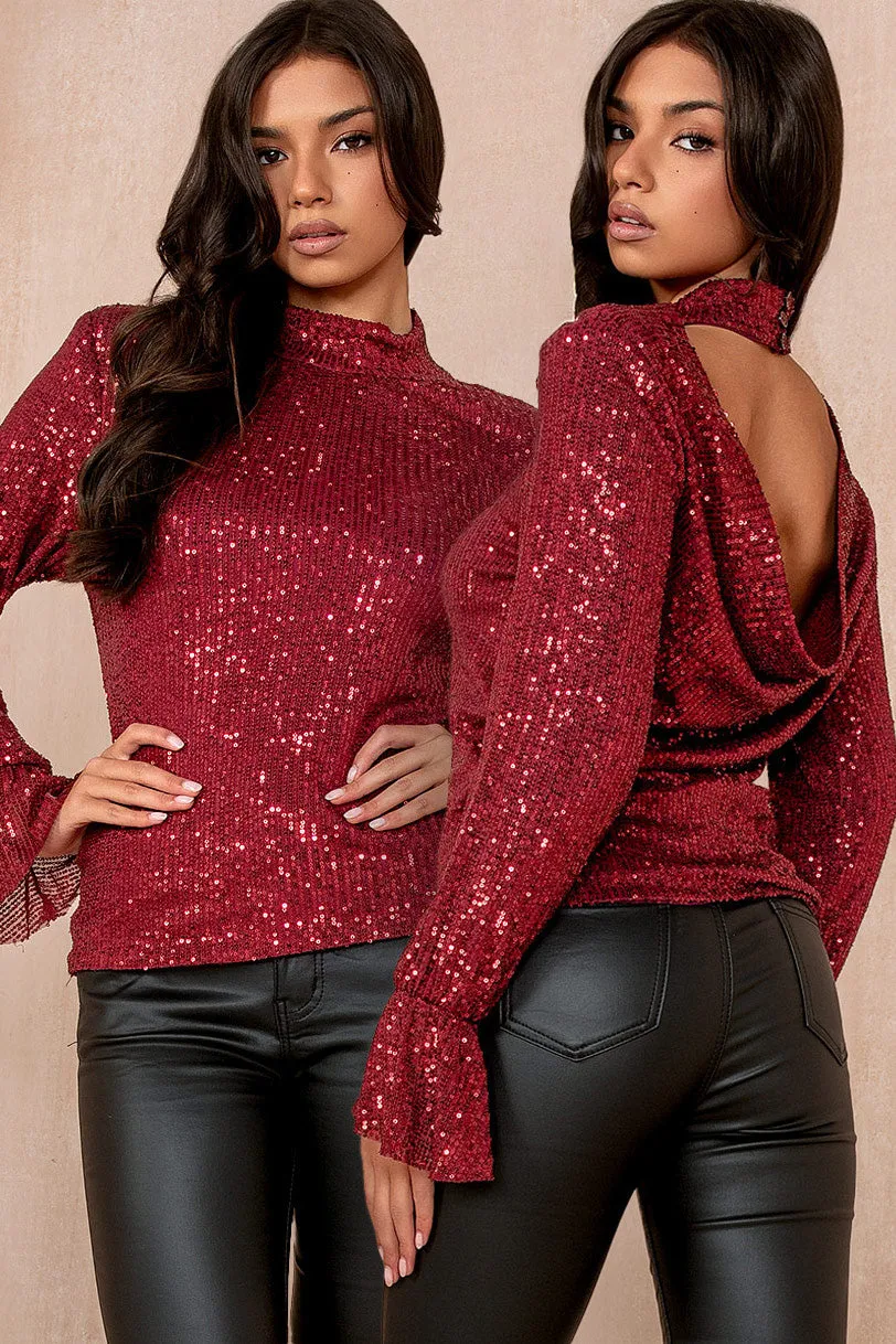 Haylee Burgundy Sequin Top sold by Va Va Voom