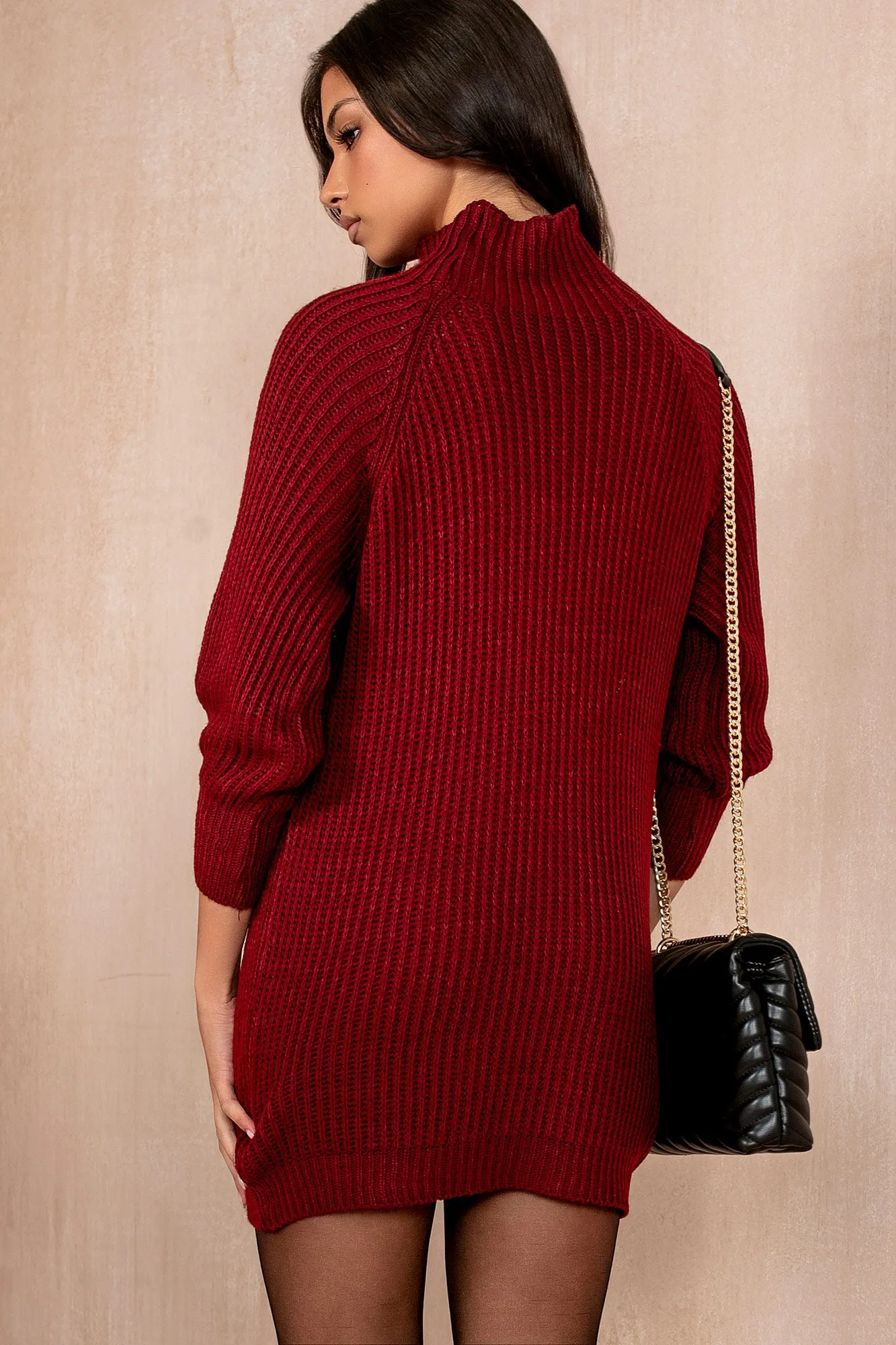 Reece Burgundy Knit Jumper Dress sold by Va Va Voom product image thumbnail 2
