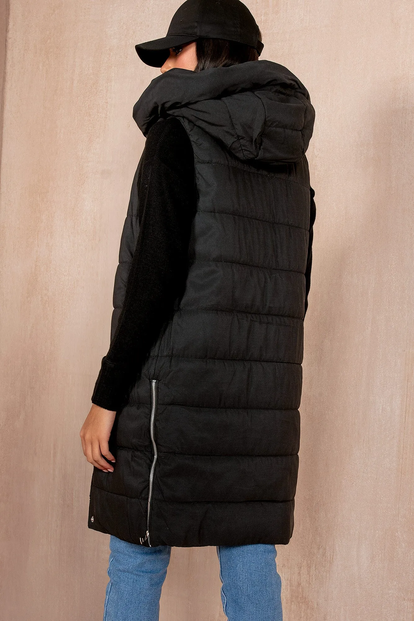 Pippa Black Oversized Longline Gilet sold by Va Va Voom product image thumbnail 2