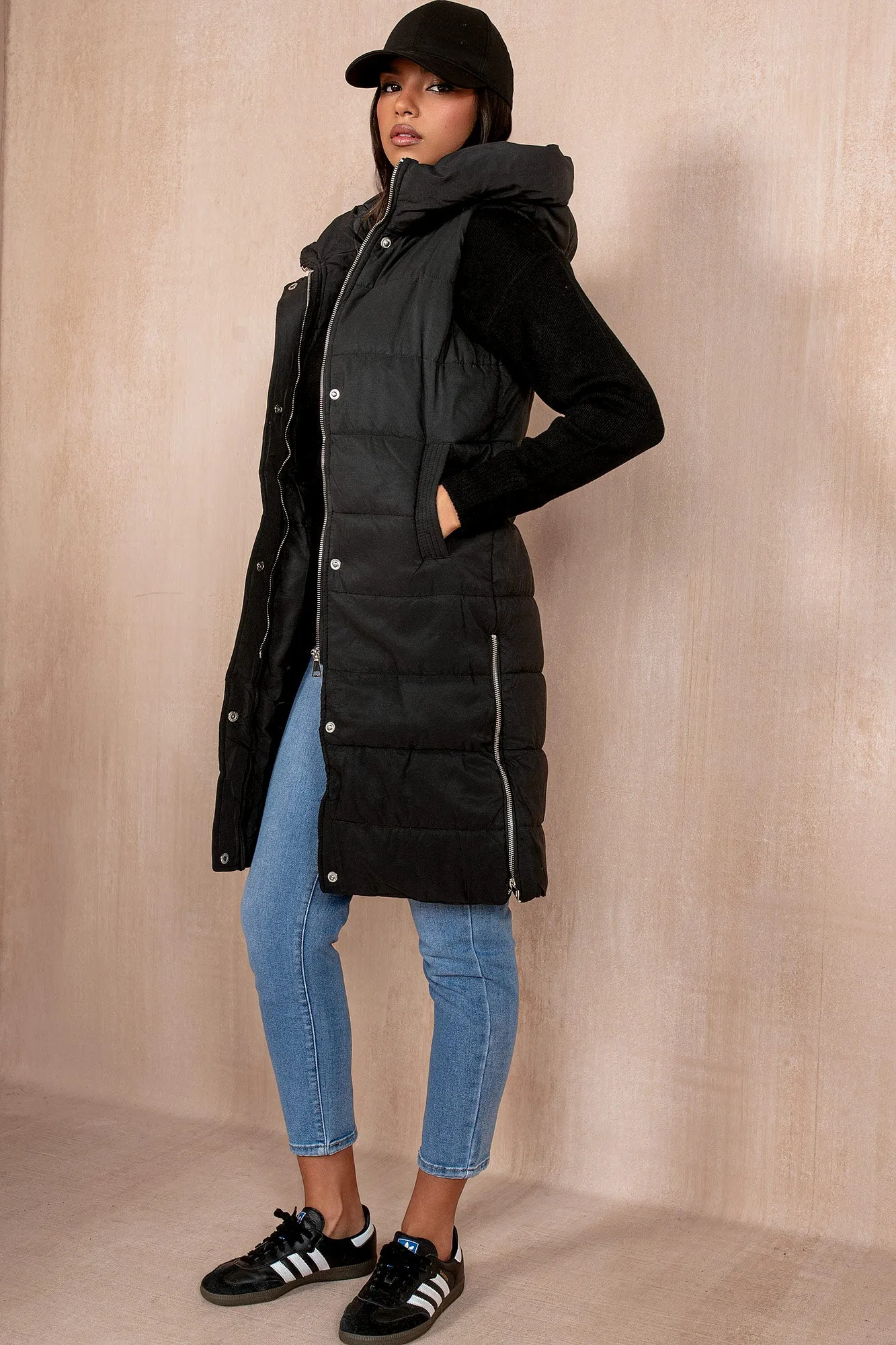 Pippa Black Oversized Longline Gilet sold by Va Va Voom