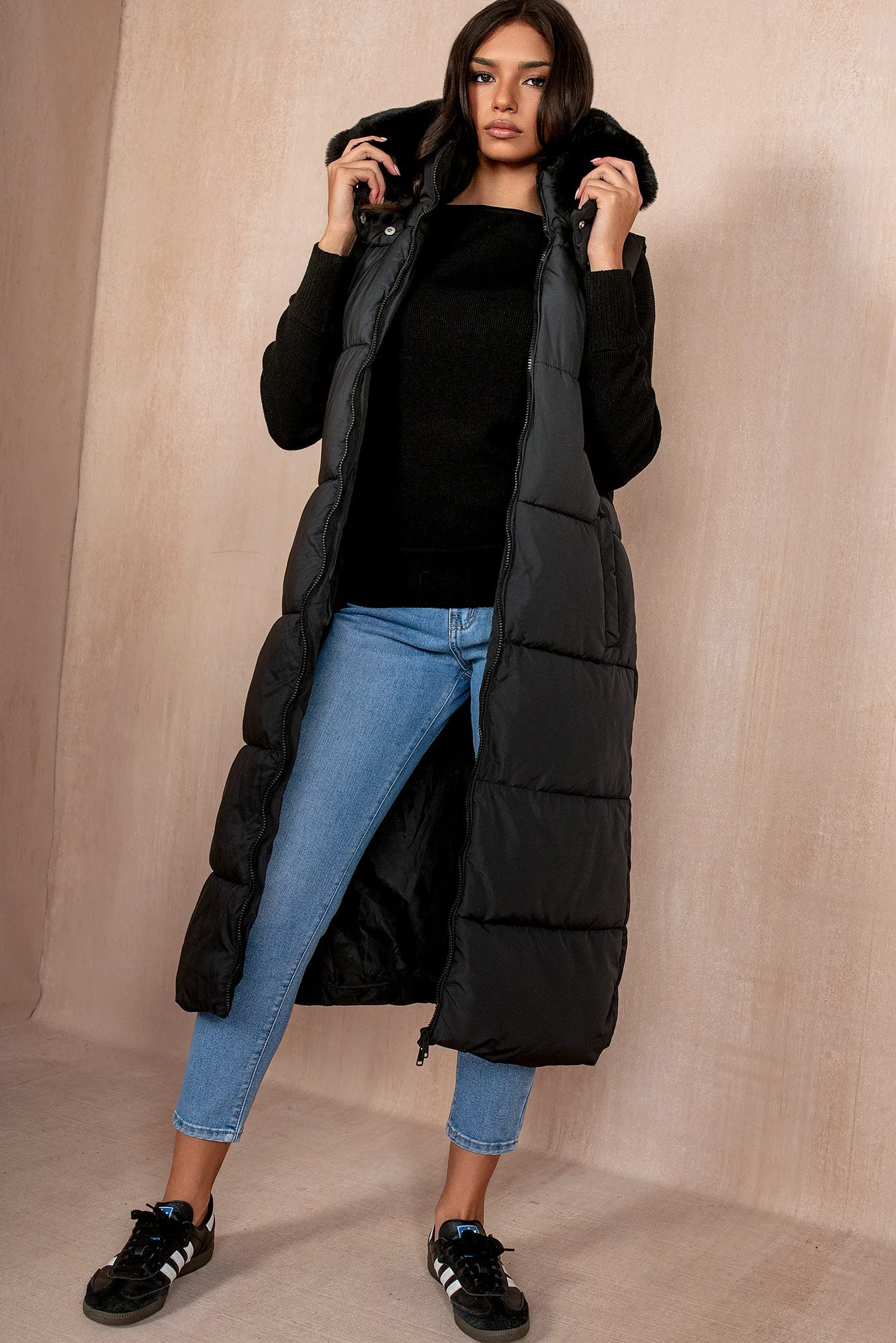 Breanna Black Longline Padded Gilet sold by Va Va Voom product image thumbnail 3