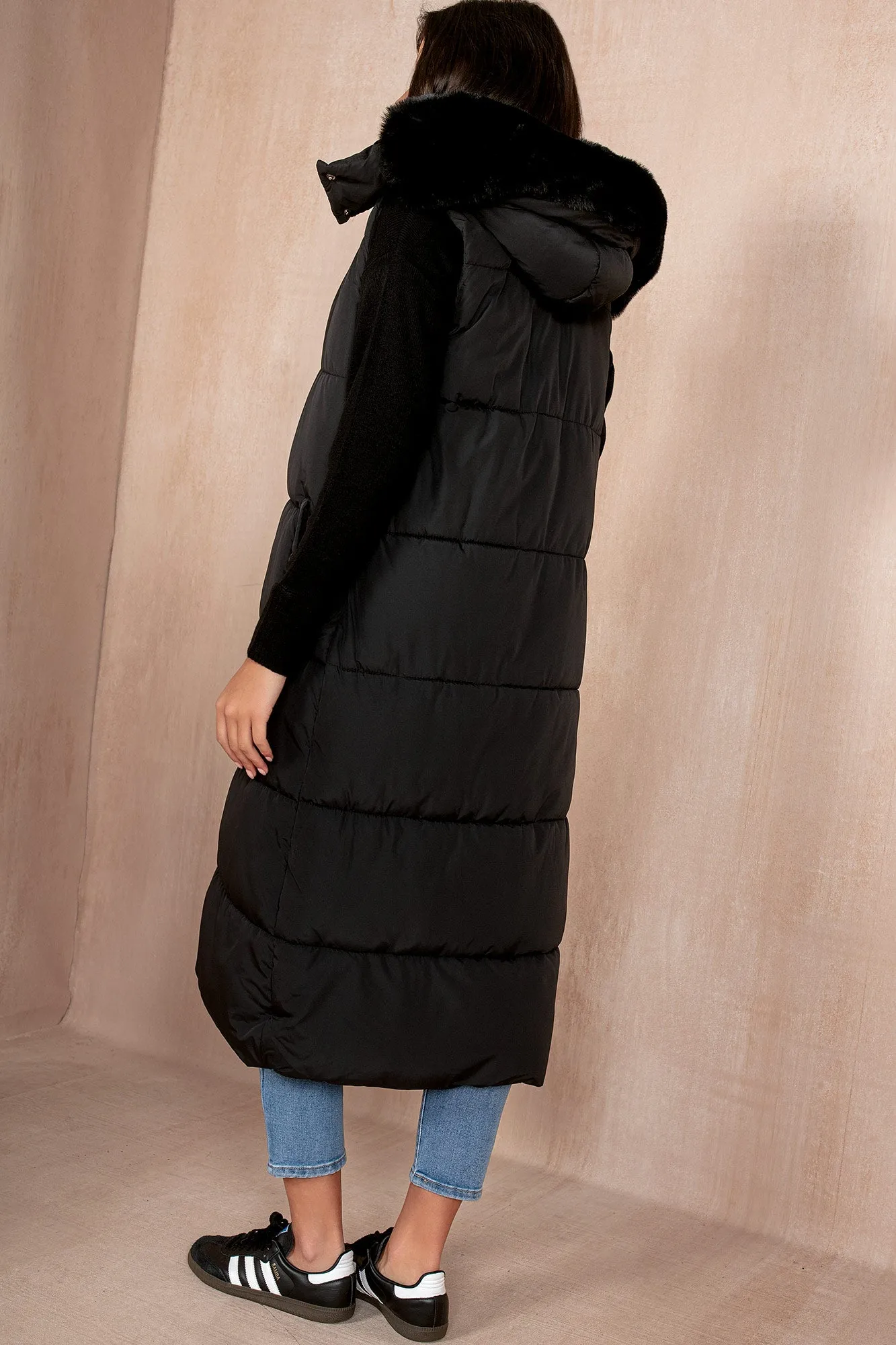 Breanna Black Longline Padded Gilet sold by Va Va Voom product image thumbnail 2