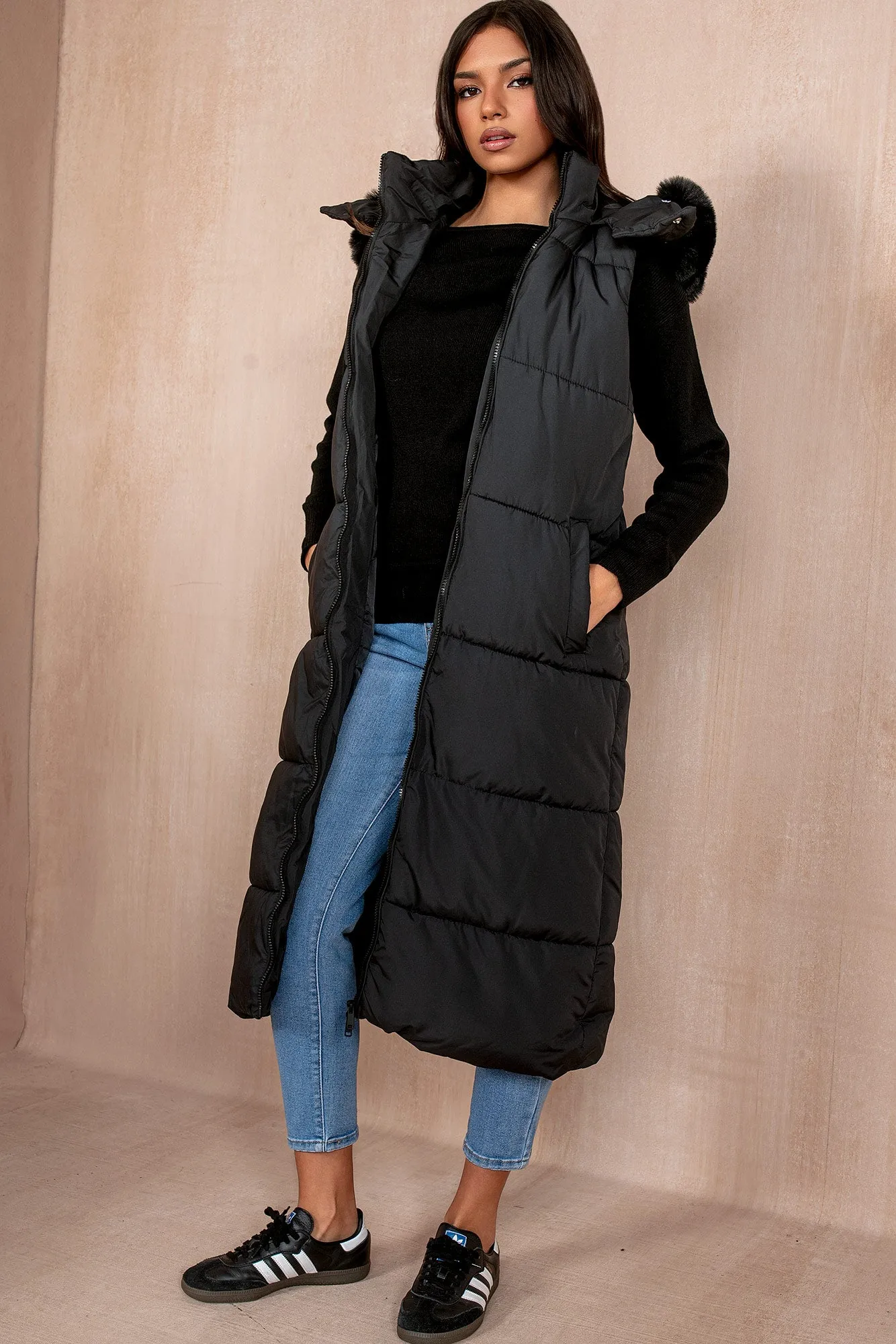 Breanna Black Longline Padded Gilet sold by Va Va Voom product image thumbnail 4