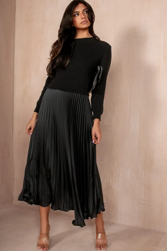 Arlene Black Pleated Dress sold by Va Va Voom