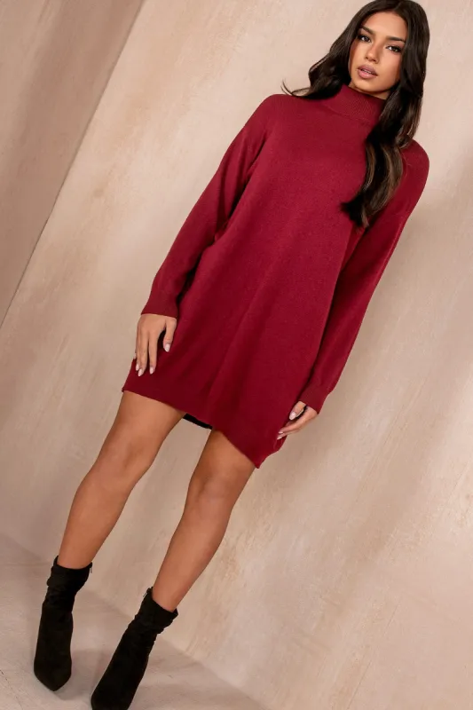 Maise Burgundy Jumper Dress sold by Va Va Voom