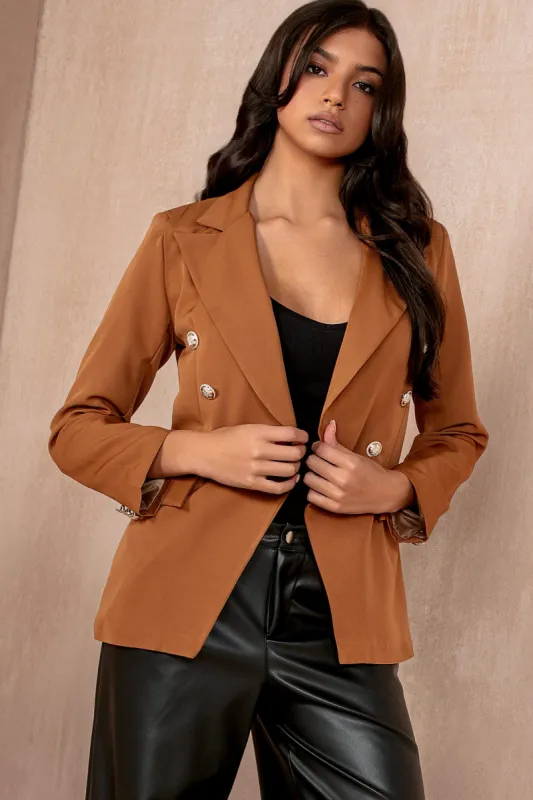Haddie Tan Button Detail Blazer sold by Va Va Voom